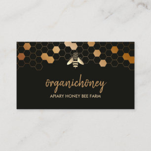 Matte Black Gold Foil Hexagon Comb Minimal Bee Business Card