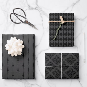 Matte Black & Grey Aesthetic Pattern Wrapping Paper Sheet
