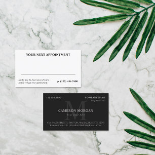 Matte Black Grey Monogrammed Professional Appointment Card