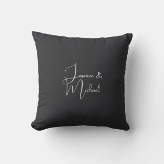 Matte Black Handwriting Couple Names Wedding Cushion