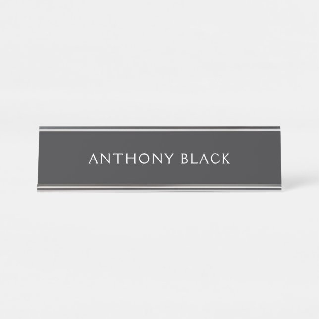 Matte Black Minimalist Plain Elegant Modern Desk Name Plate (Front)
