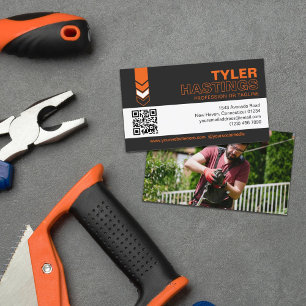 Matte Black Orange Arrows QR Code Photo Template Business Card