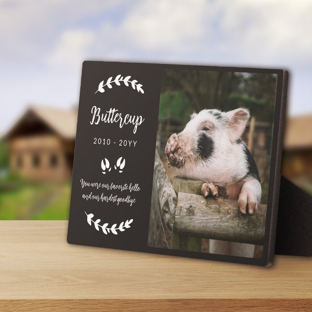Matte Black Pig Hooves Greenery Photo Pet Memorial Plaque (Creator Uploaded)