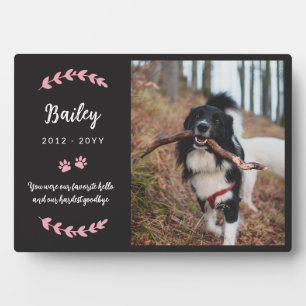 Matte Black Pink Paws Greenery Photo Pet Memorial Plaque