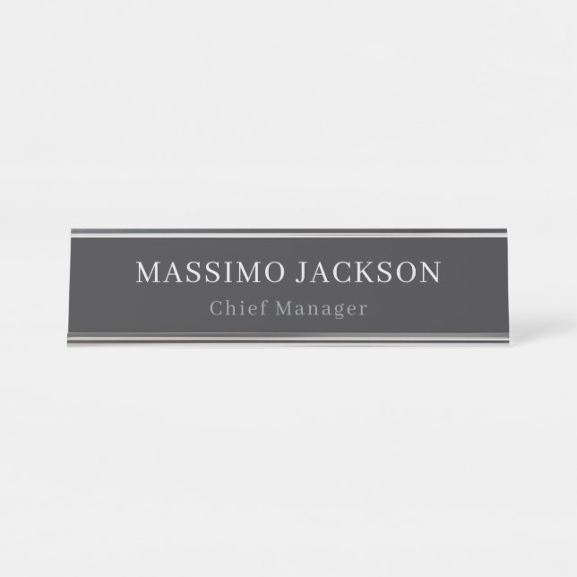 Matte Black Professional Plain Modern Elegant Desk Name Plate (Front)