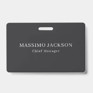Matte Black Professional Plain Modern Elegant ID Badge