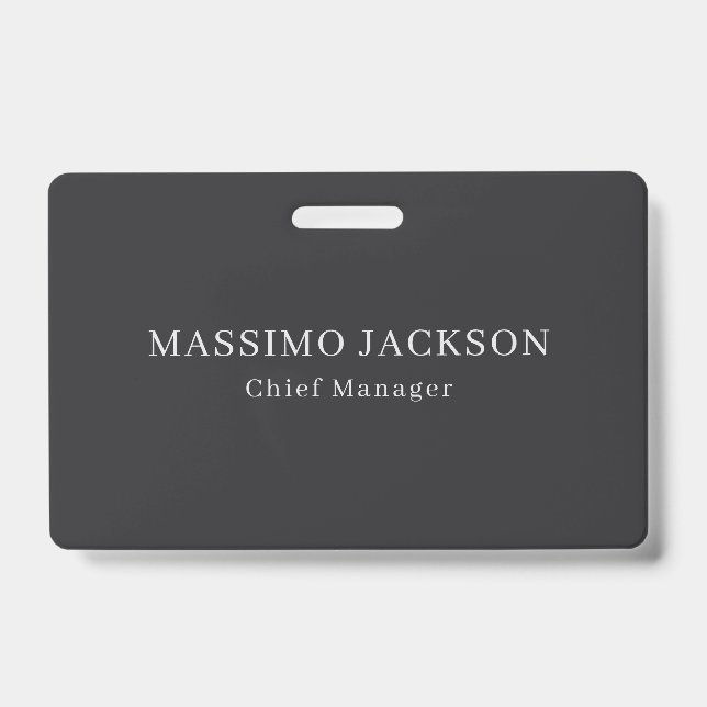 Matte Black Professional Plain Modern Elegant ID Badge (Front)