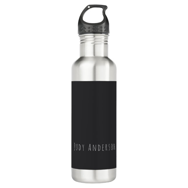 Matte Black Professional Plain Modern Elegant Name 710 Ml Water Bottle (Front)