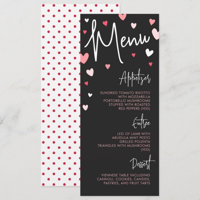 Matte Black Valentine's Day Dinner Party Wedding Menu (Front/Back)