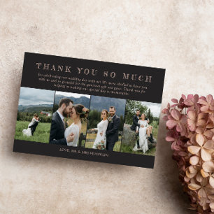 Matte Black Wedding Photos Sketched Font Thank You Card