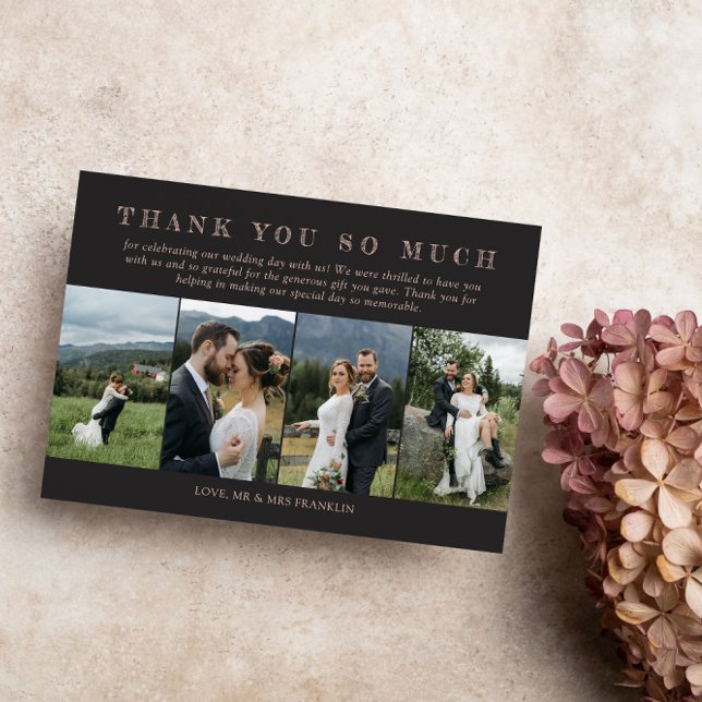 Matte Black Wedding Photos Sketched Font Thank You Card (Creator Uploaded)