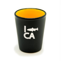 Matte Black/Yellow Hilo Shot Glass "I Fish"
