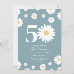 Matte Blue Daisy 50th Birthday Invitation