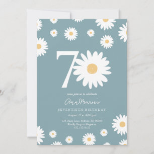 Matte Blue Daisy 70th Birthday Invitation