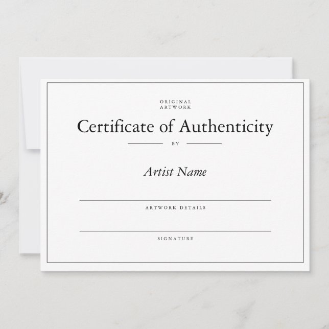 Matte Certificate of Authenticity for Art Invitation (Front)