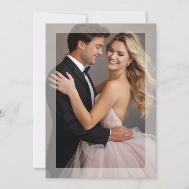 Matte frame photo wedding golden beige invitation (Front)