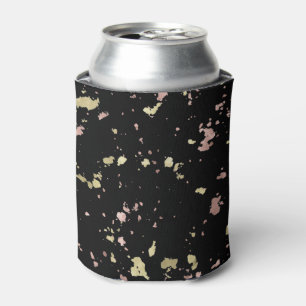 Matte Gold and Rose Gold Flakes Black Can Cooler