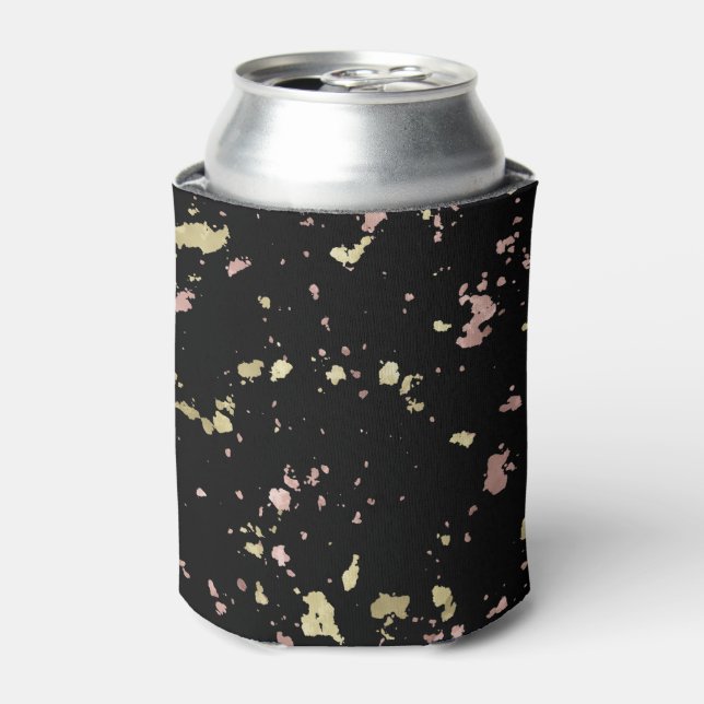 Matte Gold and Rose Gold Flakes Black Can Cooler (Can Front)
