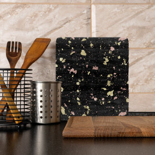 Matte Gold and Rose Gold Flakes Black Cutting Board
