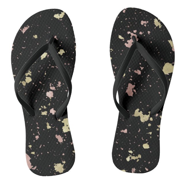 Matte Gold and Rose Gold Flakes Black Flip Flops (Footbed)