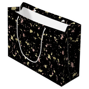 Matte Gold and Rose Gold Flakes Black Large Gift Bag
