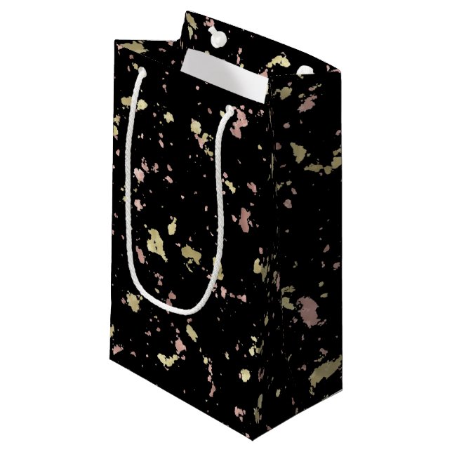 Matte Gold and Rose Gold Flakes Black Small Gift Bag (Front Angled)