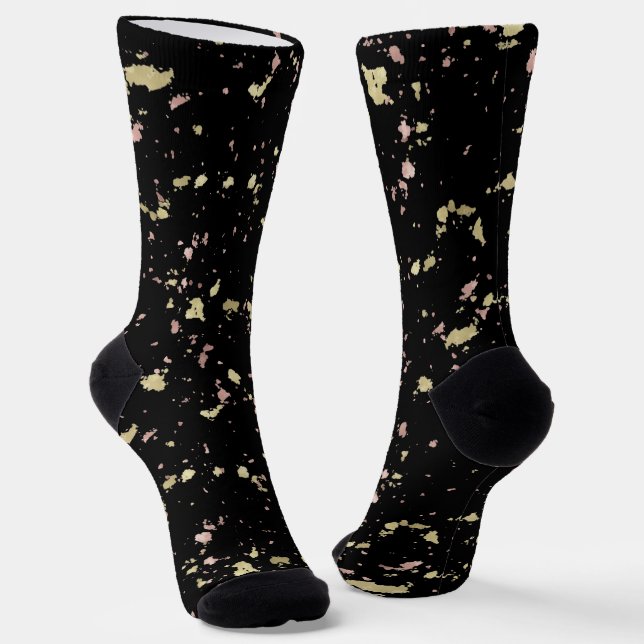 Matte Gold and Rose Gold Flakes Black Socks (Angled)