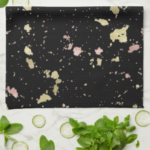 Matte Gold and Rose Gold Flakes Black Tea Towel
