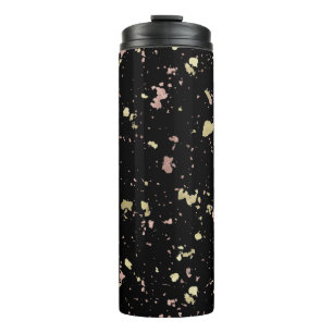 Matte Gold and Rose Gold Flakes Black Thermal Tumbler