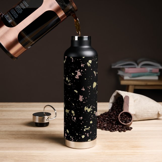 Matte Gold and Rose Gold Flakes Black Water Bottle (Coffee)