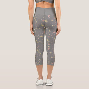 Matte Gold and Rose Gold Flakes Dark Warm Grey Capri Leggings