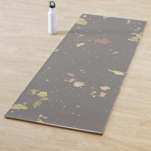 Matte Gold and Rose Gold Flakes Dark Warm Grey Yoga Mat