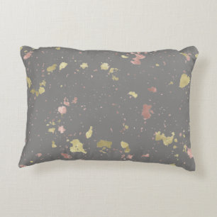 Matte Gold and Rose Gold Flakes Warm Dark Grey Decorative Cushion