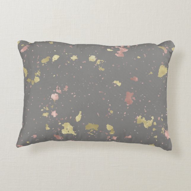 Matte Gold and Rose Gold Flakes Warm Dark Grey Decorative Cushion (Back)