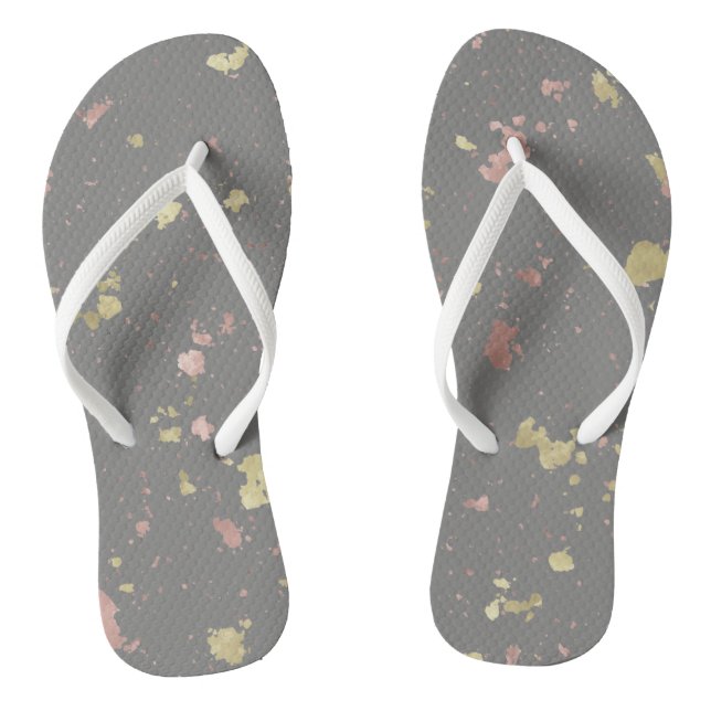 Matte Gold and Rose Gold Flakes Warm Dark Grey Flip Flops (Footbed)