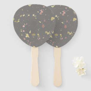 Matte Gold and Rose Gold Flakes Warm Dark Grey Hand Fan