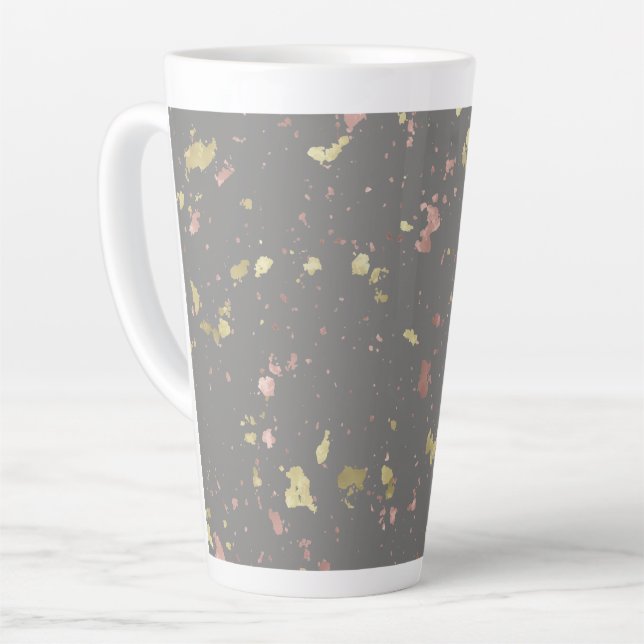 Matte Gold and Rose Gold Flakes Warm Dark Grey Latte Mug (Left Angle)