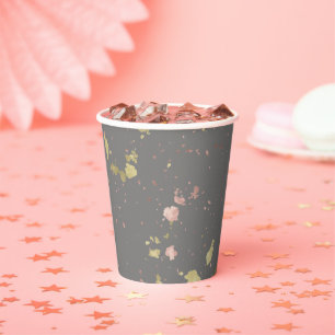 Matte Gold and Rose Gold Flakes Warm Dark Grey Paper Cups