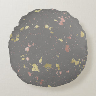 Matte Gold and Rose Gold Flakes Warm Dark Grey Round Cushion