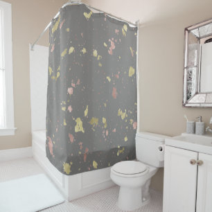 Matte Gold and Rose Gold Flakes Warm Dark Grey Shower Curtain