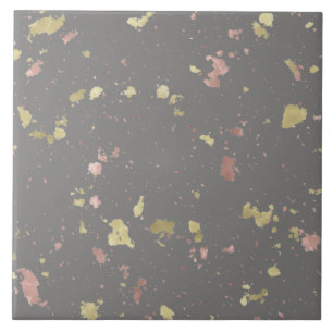 Matte Gold and Rose Gold Flakes Warm Dark Grey Tile