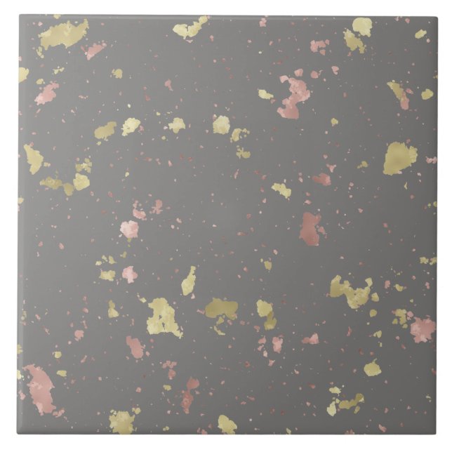 Matte Gold and Rose Gold Flakes Warm Dark Grey Tile (Front)