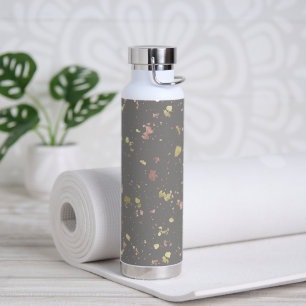 Matte Gold and Rose Gold Flakes Warm Dark Grey Water Bottle