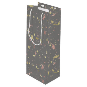 Matte Gold and Rose Gold Flakes Warm Dark Grey Wine Gift Bag