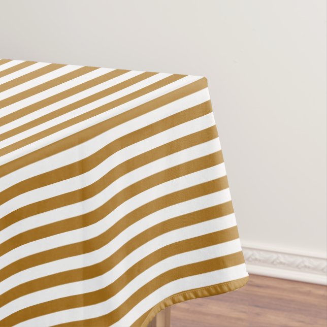 Matte Gold and White Stripe Tablecloth (In Situ)