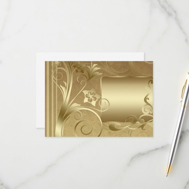 Matte gold labels RSVP card (Front/Back In Situ)