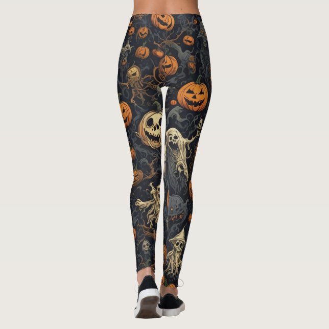 Matte Spooky Pumpkins Ghost Leggings (Back)