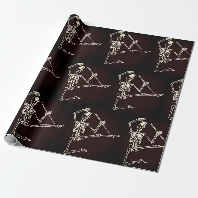 Matte Wrapping Paper, 30" x 6' DANCING SKELETON Paper (Unrolled)