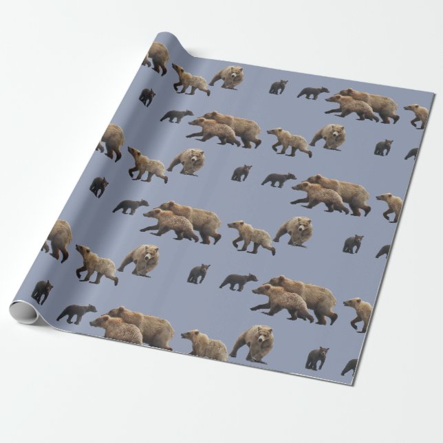 Matte Wrapping Paper, 30" x 6' with grizzly bears Wrapping Paper (Unrolled)
