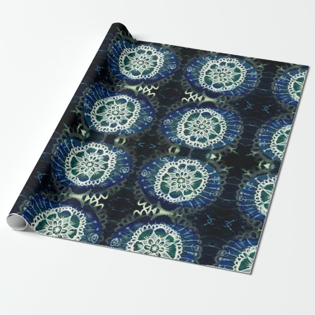 Matte Wrapping Paper,white blue mandala Wrapping Paper (Unrolled)